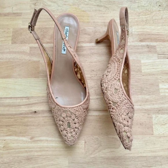 Charles David Shoes - Pink crochet lace kitten heels slingback Charles David size 7.5